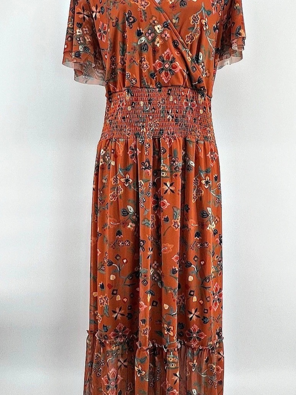 Canyon Creek Mesh Midi Dress Orange & Multicolor